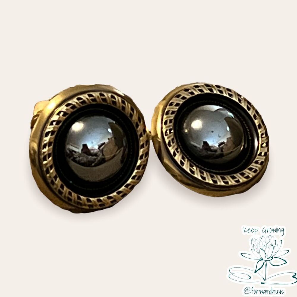Ermani Bulatti Hematite Vintage Clip On Earrings